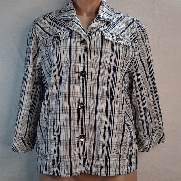 TanJay Jacket Top Shacket Womens 10 Metallic Buttons 3/4‎ Sleeve Casual - Picture 2 of 14